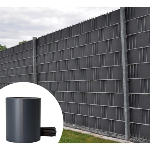 PVC Sichtschutz Streifen Privatsphäre Doppelstabmatten Zaun Folie Anthrazit Grau 